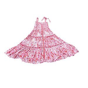 Poupette St. Barth Triny Tiered Dress Womens M Red & White Floral Smocked Resort